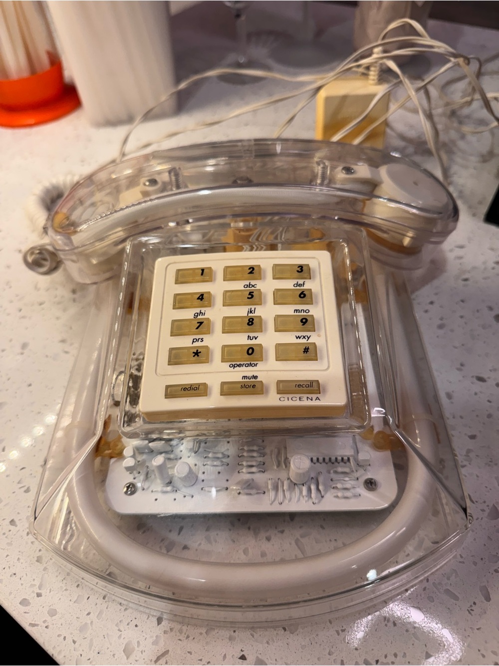 Cicena Clear Retro Corded Phone in Clear and Beige